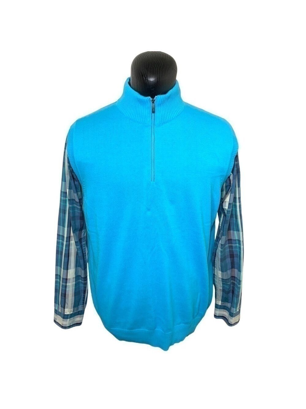 𝅺SOUTHERN Pines Golf Preppy Blue Cotton Knit Sweater Vest 1/4 Zip Relax Fit XXL